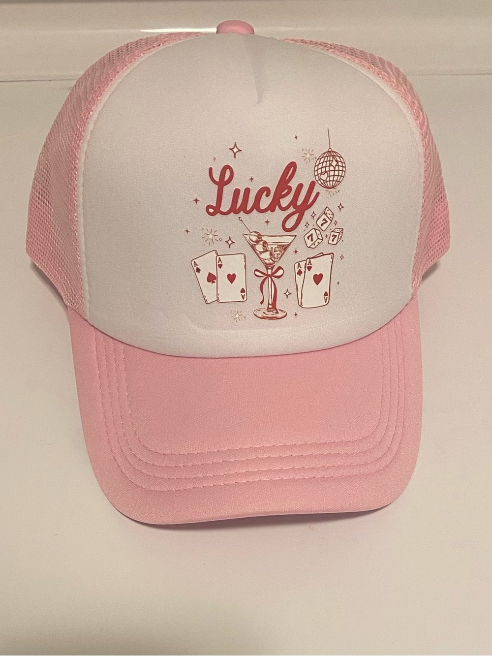 Lucky Pink Trucker Hat for women - Pink & White
